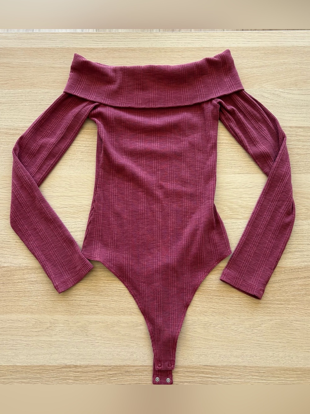 Aerie Ribbed Off-Shoulder Burgundy Bodysuit